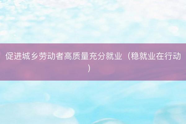 促进城乡劳动者高质量充分就业（稳就业在行动） 