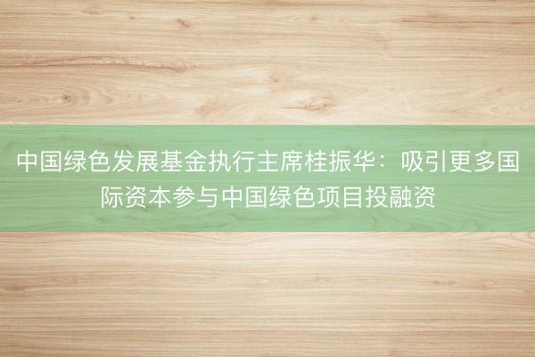 中国绿色发展基金执行主席桂振华：吸引更多国际资本参与中国绿色项目投融资