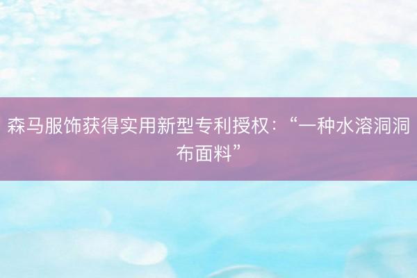 森马服饰获得实用新型专利授权：“一种水溶洞洞布面料”