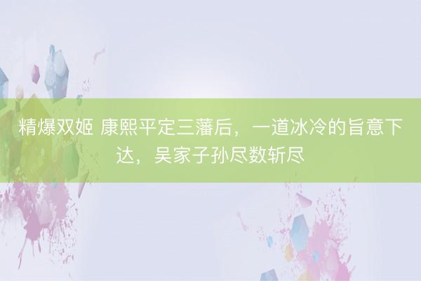 精爆双姬 康熙平定三藩后，一道冰冷的旨意下达，吴家子孙尽数斩尽