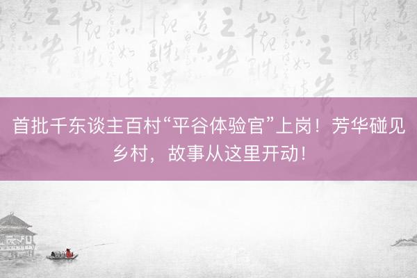 首批千东谈主百村“平谷体验官”上岗！芳华碰见乡村，故事从这里开动！