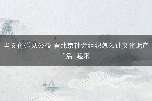 当文化碰见公益 看北京社会组织怎么让文化遗产“活”起来