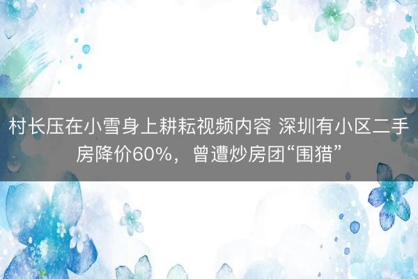 村长压在小雪身上耕耘视频内容 深圳有小区二手房降价60%，曾遭炒房团“围猎”
