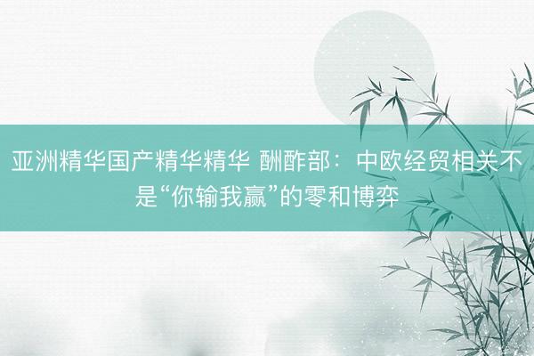 亚洲精华国产精华精华 酬酢部：中欧经贸相关不是“你输我赢”的零和博弈