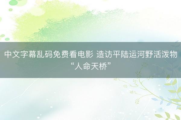 中文字幕乱码免费看电影 造访平陆运河野活泼物“人命天桥”